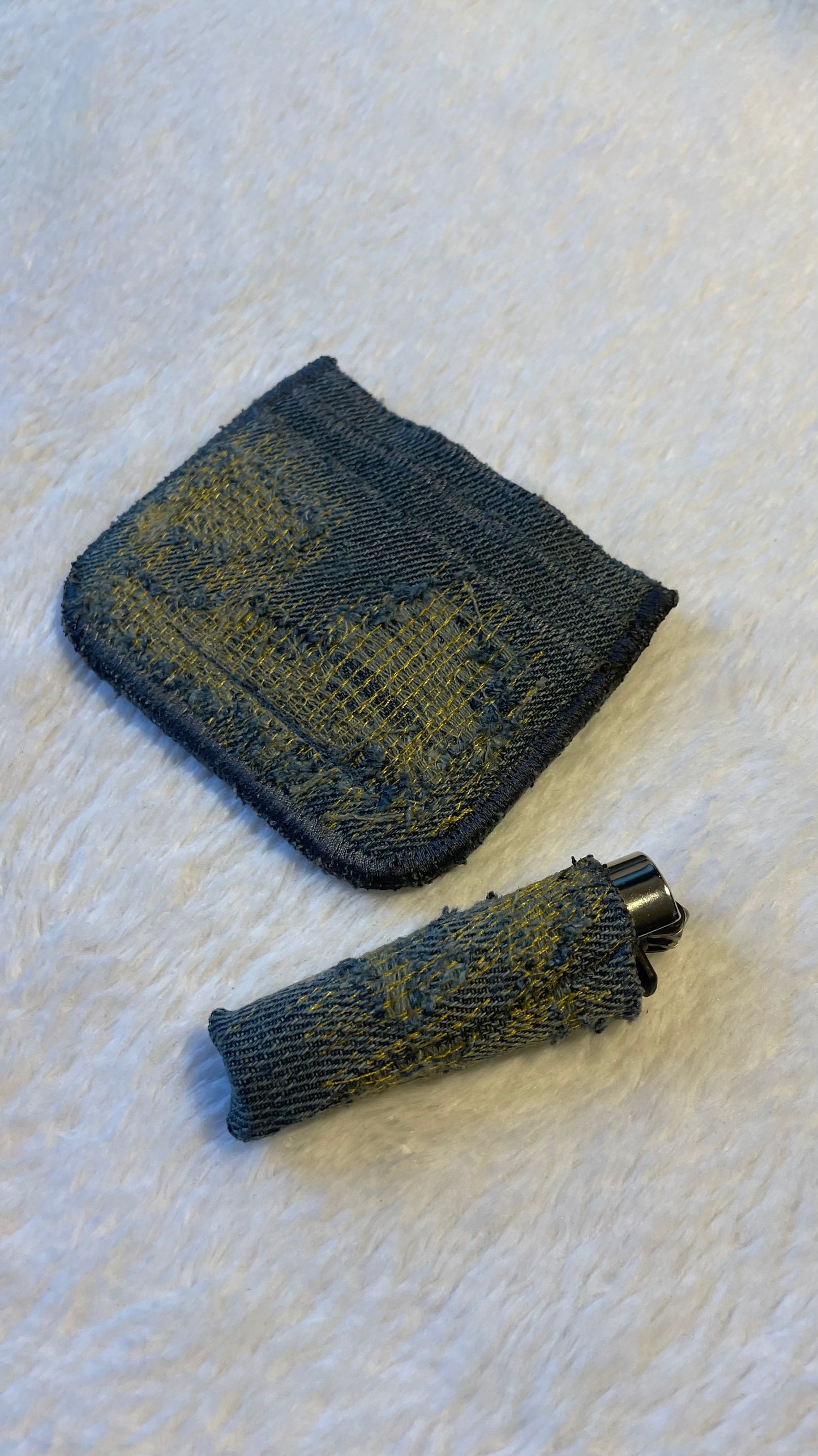 Blue gold stitches denim cardholder
