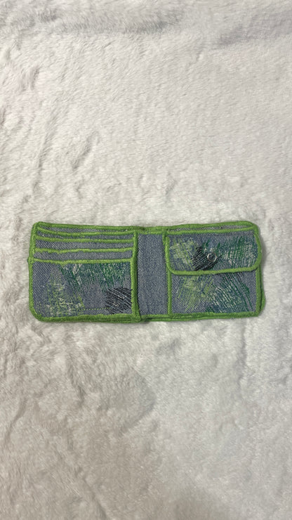 Green allover denim wallet
