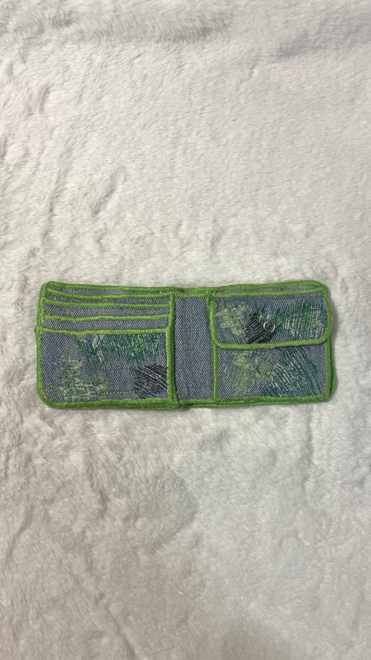 Green allover denim wallet