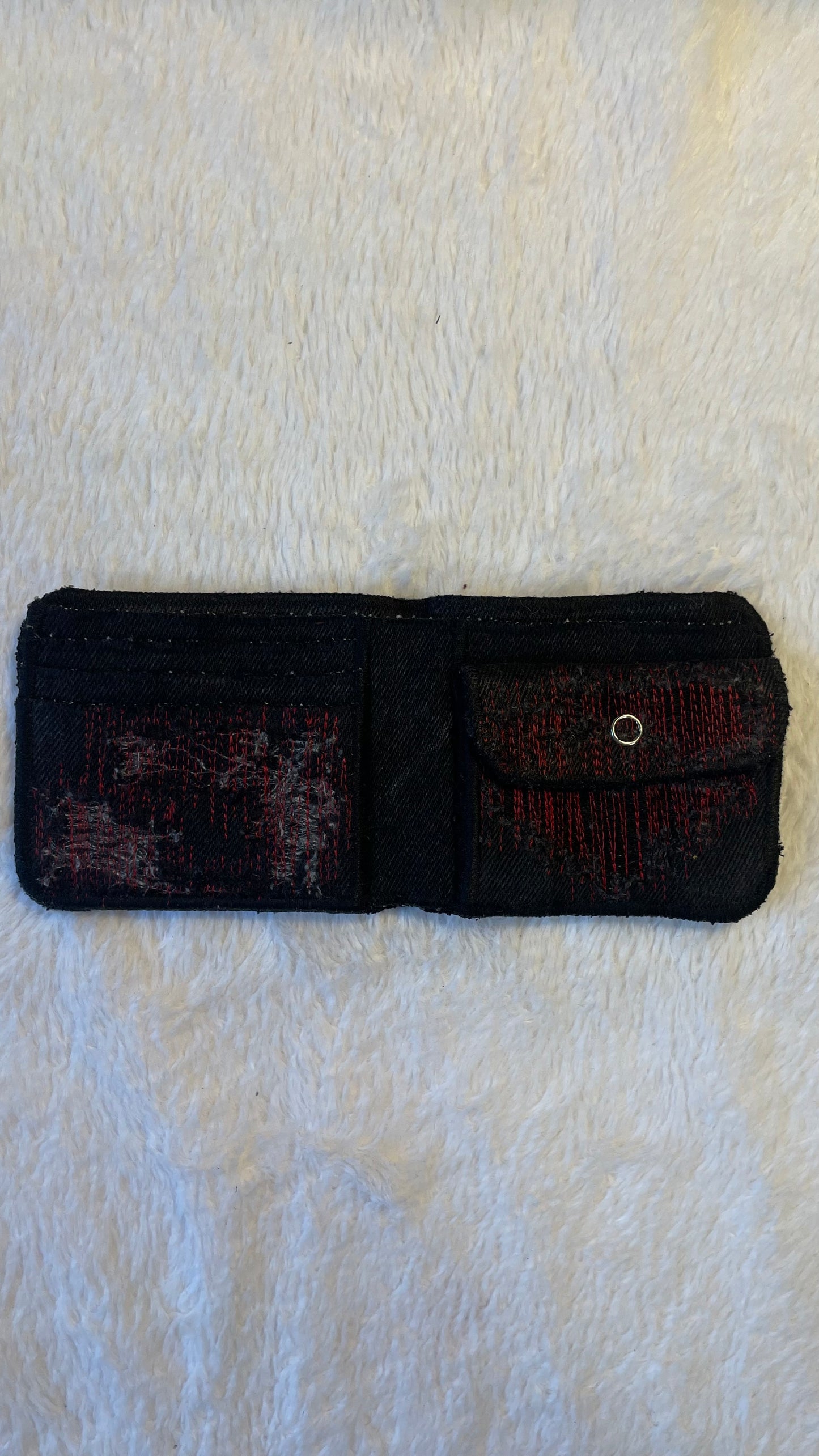 Red stitches denim wallet