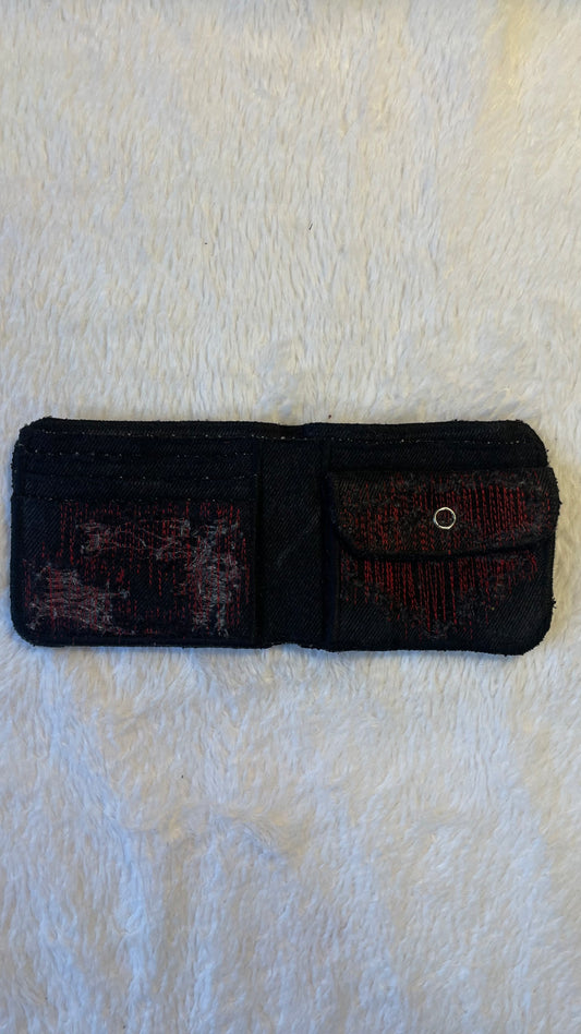 Red stitches denim wallet