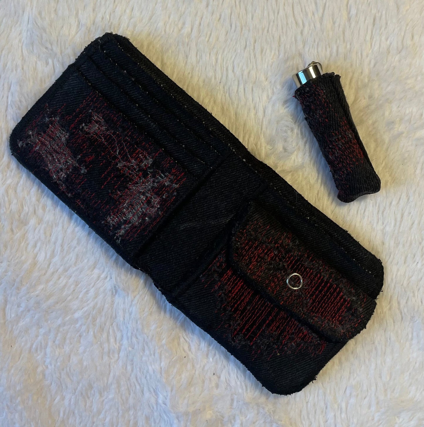 Red stitches denim wallet
