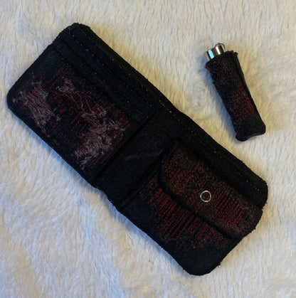 Red stitches denim wallet
