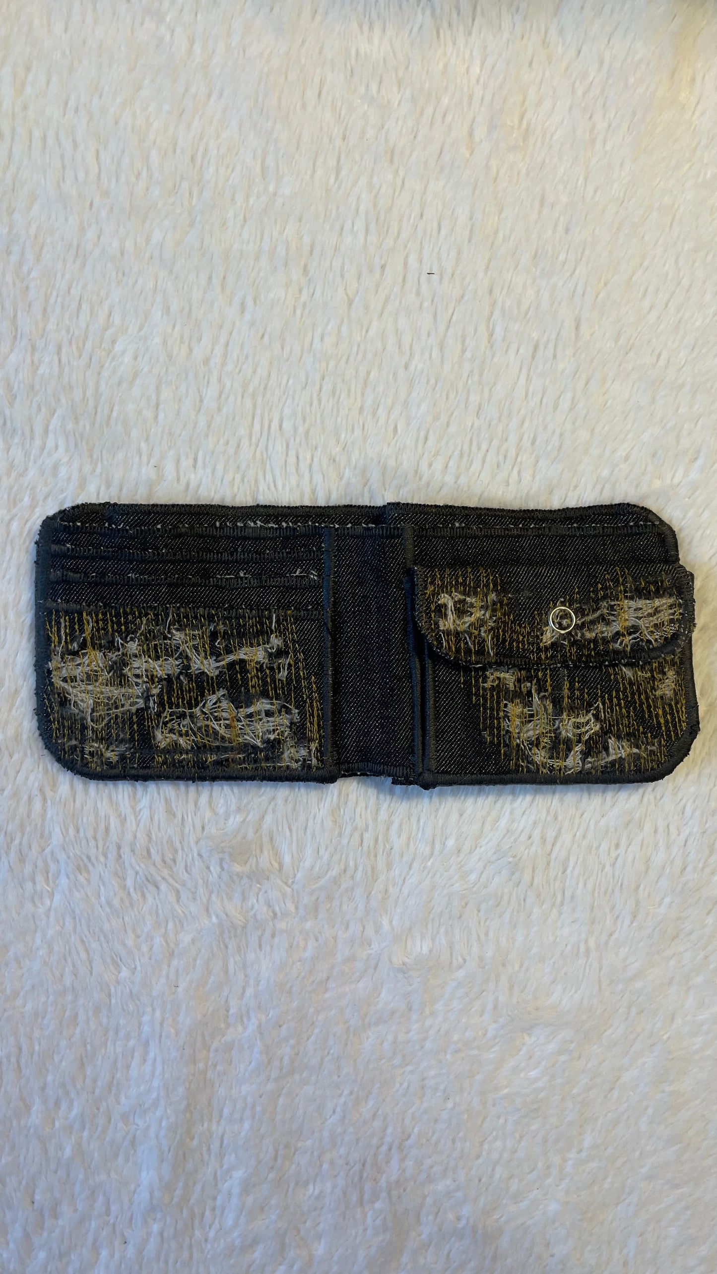 Gold stitches denim wallet