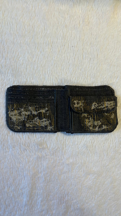 Gold stitches denim wallet