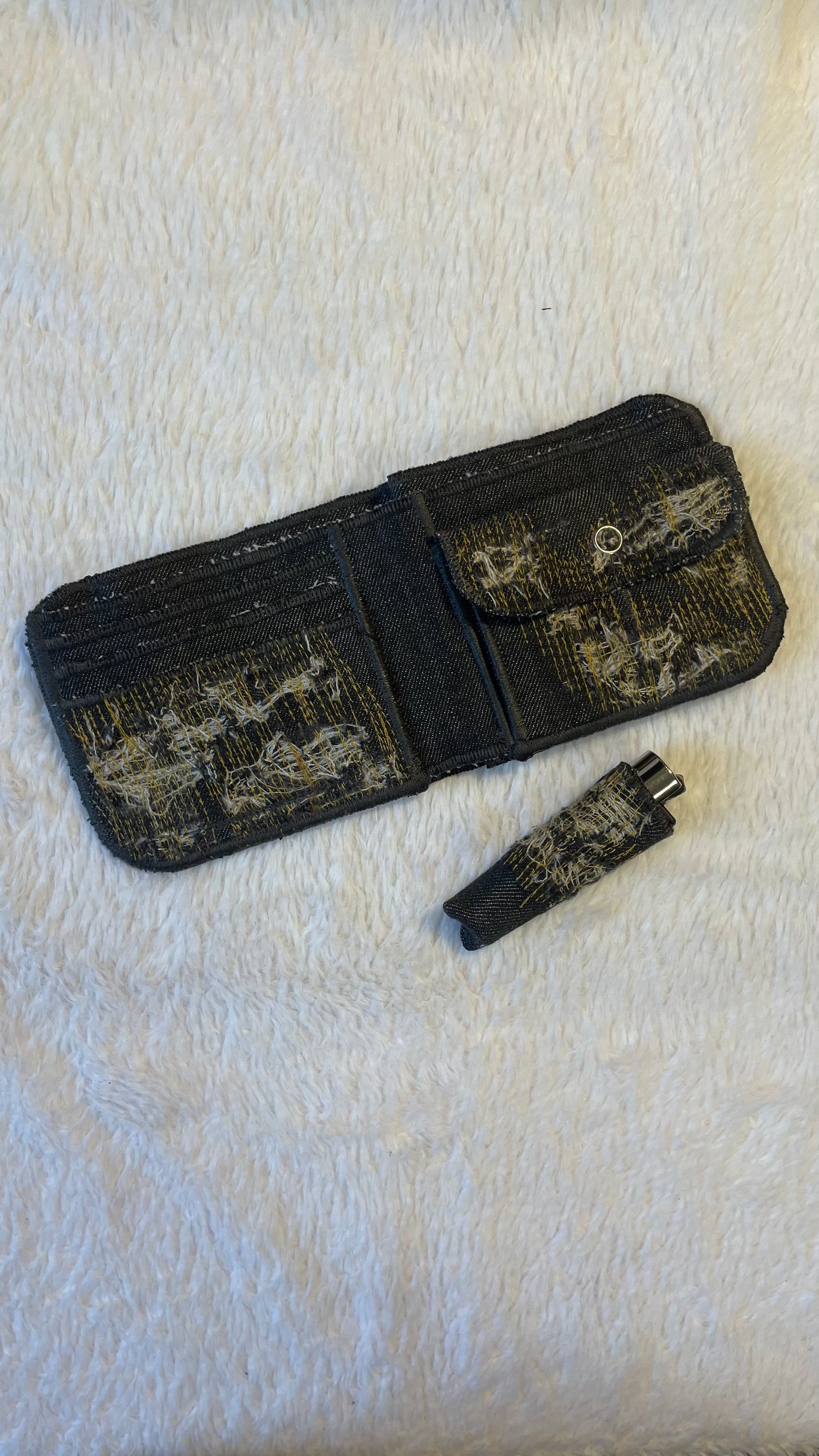 Gold stitches denim wallet
