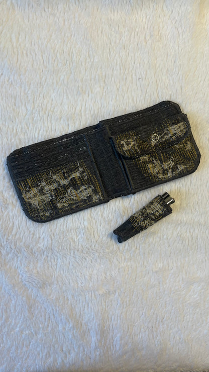 Gold stitches denim wallet