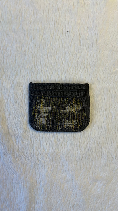 Gold stitches denim cardholder
